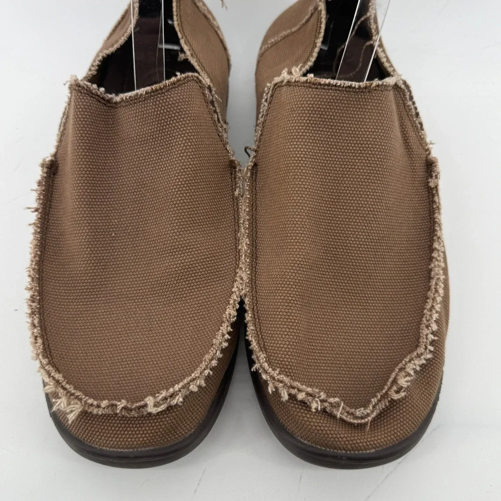 Crocs Santa Cruz Loafers Brown Men 13 Canvas Slip On Shoe Frayed Casual Comfy